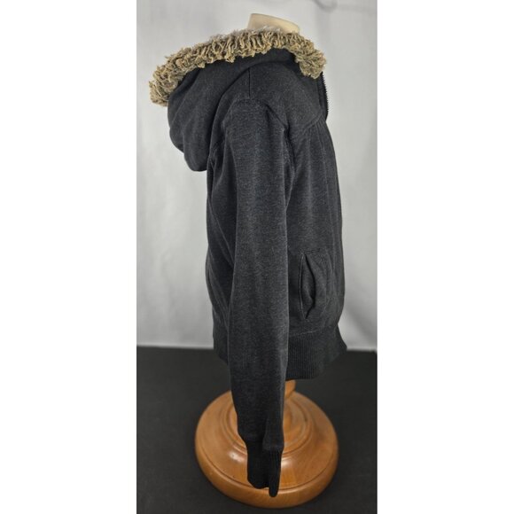 Vintage Op Girls Sherpa lined Hooded Jacket  small Gray broken‎ zipper - Picture 6 of 8